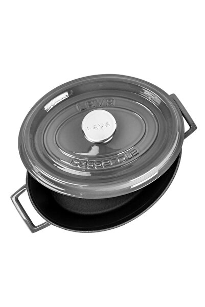 Lava Döküm Oval Tencere Döküm Demir Yekpare Kulplu Premium Serisi Ölçü 23x29cm.
