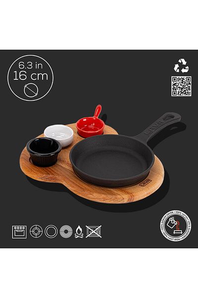 Lava 16cm Cast Round Frying Pan - Beech Wood Base with Solid Handle