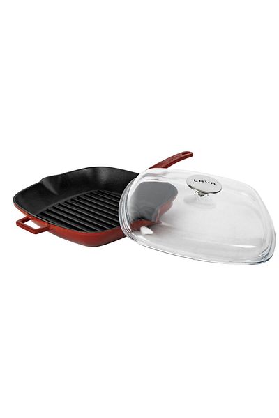 Lava 28x28cm Cast Square Grill - Glass Lid, Iron Solid Handle Cast Pan