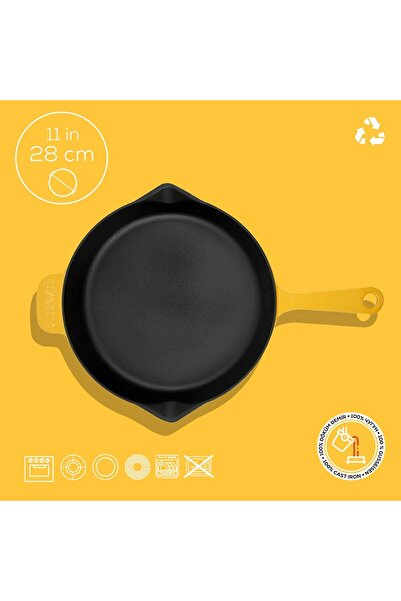 Lava Döküm Yuvarlak Kızartma Tavası Döküm Demir Yekpare Saplı Spring Serisi Çap(Ø)28cm.