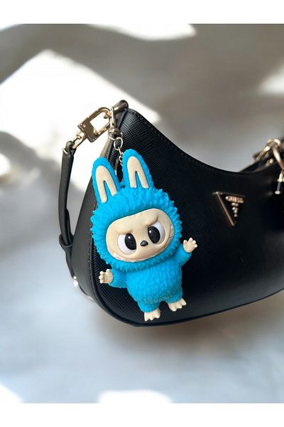 Home Labubu Keychain – 3D Printing Moving Eye Bag Ornament Figure |   Blueish |   Handmade |   11X6Cm