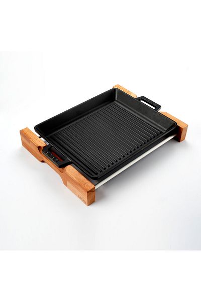 Lava Grill Pan 26x32 with Metal Handle and Wooden Stand