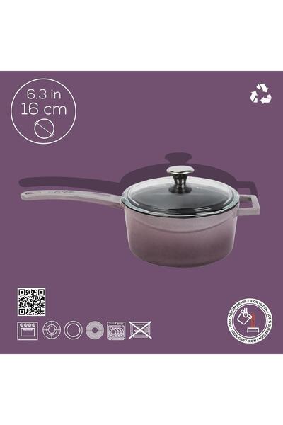 Lava Döküm Yuvarlak Sos Tenceresi Cam Kapaklı, Metal Saplı. Glaze Serisi Çap(ø16 Cm.