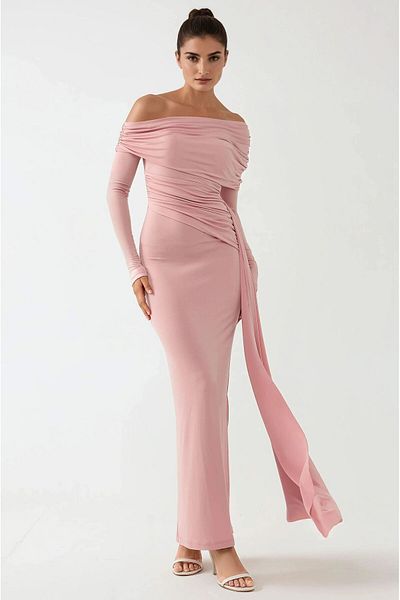 Hiccup Asymmetric Neckline Bodycon Maxi Dress