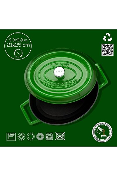 Lava Döküm Oval Tencere. Trendy Serisi Ölçü 21x25cm.