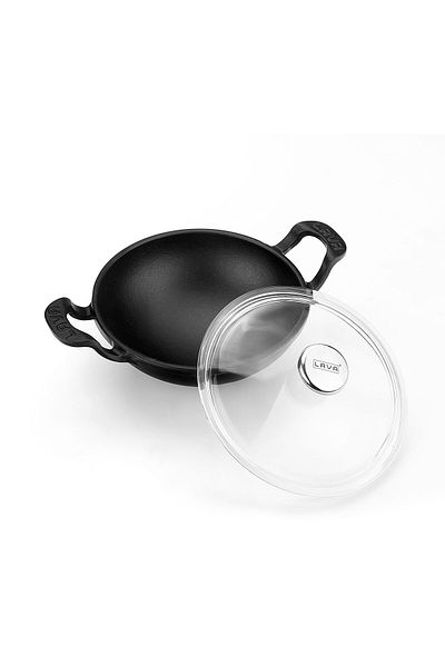 Lava Cast Mini Wok with Solid Handle and Glass Lid Diameter(Ø)16cm