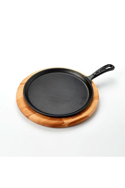 Lava Cast Round Pizza Crepe Pancake Pan Cast Iron Solid Handle Beech Serving Wood Diameter (Ø)20c