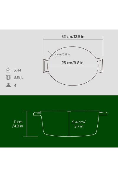 Lava Döküm Oval Tencere. Trendy Serisi Ölçü 21x25cm.