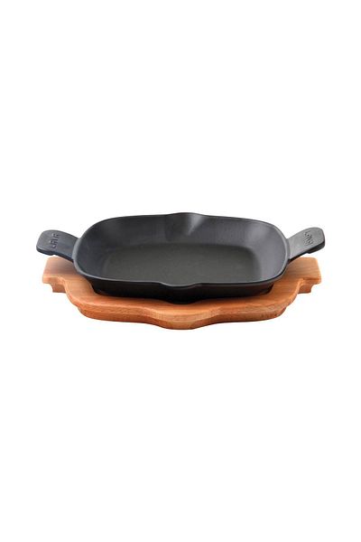 Lava Cast Iron Frying Pan Beech Serving Wood Cast Iron Solid Double Handle Size 26x26cm