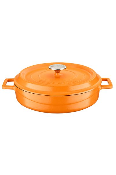 Lava Polished Black and Matte Orange Multi-Purpose Cast Iron Pots - 28 cm