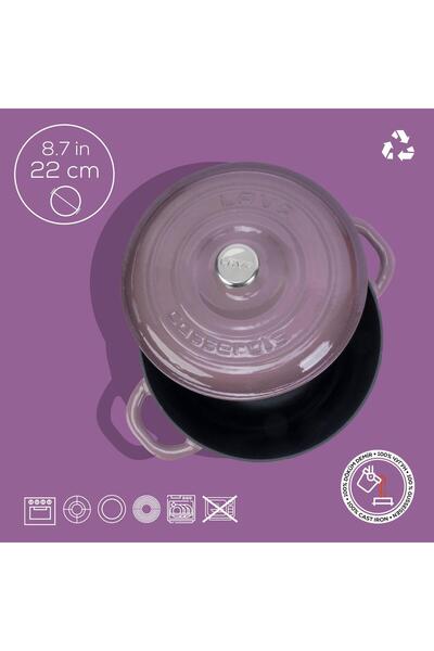 Lava Döküm Yuvarlak Tencere Döküm Demir Kapak New Heritage Serisi Çap(Ø)22cm.