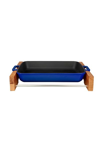 Lava Cast Rectangular Rosto and Baking Tray Beech Serving Wood Cast Iron Solid Double Handle Size