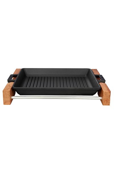 Lava Grill Pan 26x32 with Metal Handle and Wooden Stand