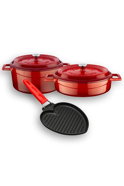 Lava Döküm Trendy Series Round Deep And Shallow 5 Piece Pot Pan Dowry Set