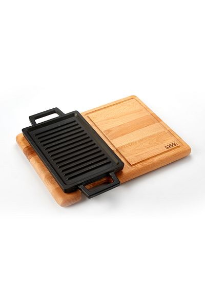 Lava Cast Rectangular Double-Way Grill And Flat Surface Hot Plate Beech Serving Wood Size 22x15cm