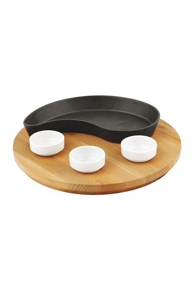 Lava Yingyang Fajita Plate - Cast Drop Form, Beech Served, Wooden Size 10X20Cm
