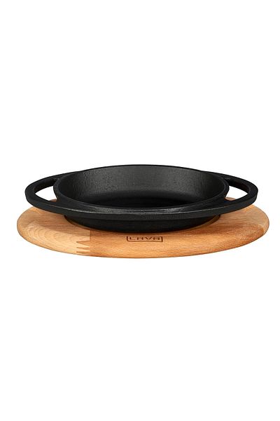 Lava 15x10cm Size Oval Pan Iron Solid Double Handle Beech Serving Wood