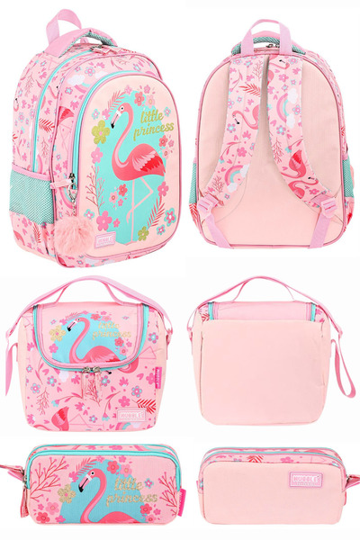 MUGGLE İki Bölmeli Ilkokul Çantası Flamingo Koleksiyonu Beslenme Çantası Kale...