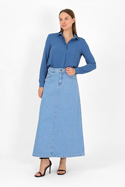 vl vellichor YÜKSEK BEL A KESİM DENİM ETEK Açık Mavi