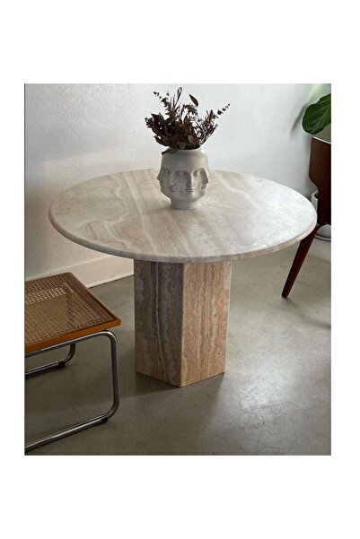 ENESES Doğal Traverten Yemek Masası 100 Çap