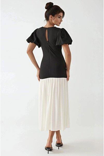 Hiccup Crew Neck Balloon Sleeve Contrast Maxi Dress