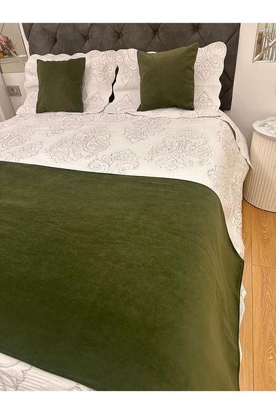 Becenhouse Комплект пътеки за легло, двойна патица, зелена, за дома и хотели, 1 пътека за легло и 2 възглавници