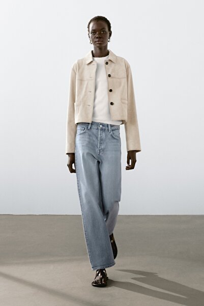 Massimo Dutti Üst Dikişli Kısa Süet Deri Ceket