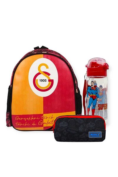 Galatasaray Licensed Kindergarten Bag, Double Compartment Pen Holder - Licensed Water Bottle Flask Gift