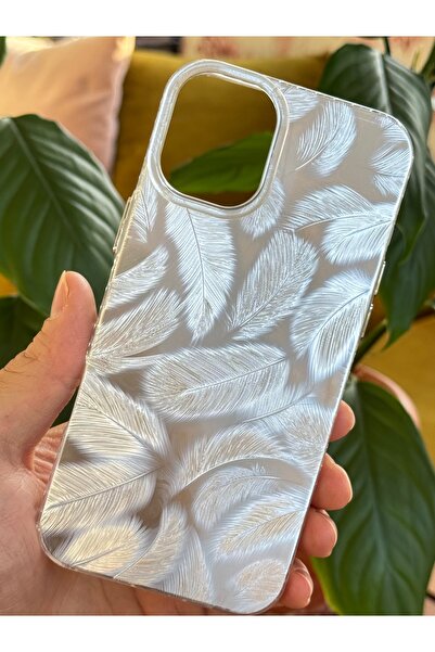 Fibaks Case for Apple iPhone 16 Glossy White Leaf Pattern Shock Absorbing Camera Protection Colorful Cover