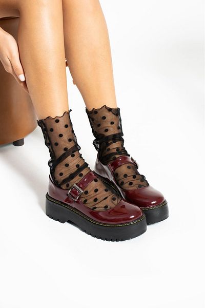 AtegeWear Pantofi Lolita din piele lacuita Oxford neagra Burgundy stil Harajuku