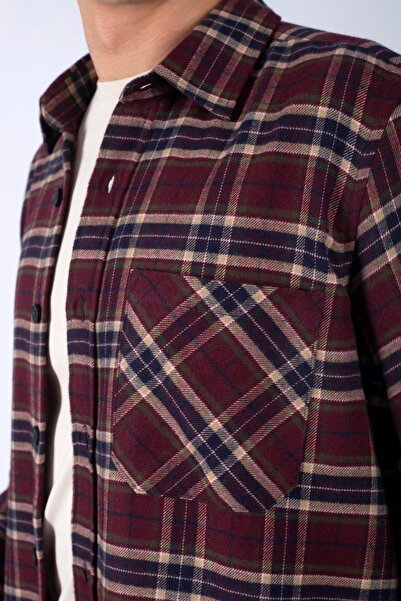 Lee Cooper Argoses Erkek Dokuma Uzun Kol Gömlek Mürdüm-Haki