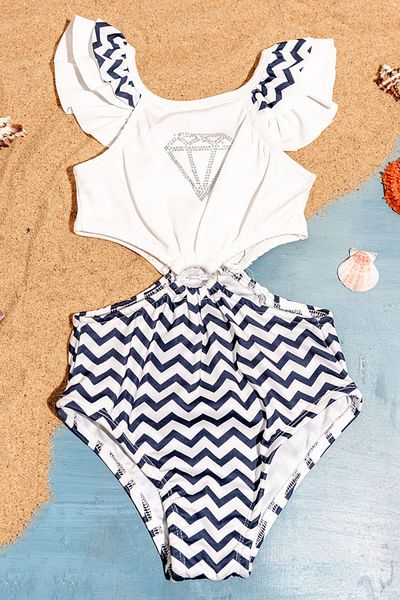 Minipodyum Girl's Stone Embroidered Ruffle Detailed Swimsuit