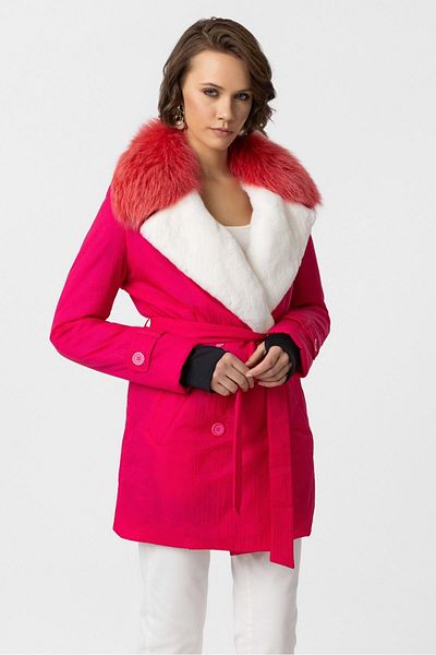Deriderim Pink Luna Fur Collar Belted Long Fabric Coat