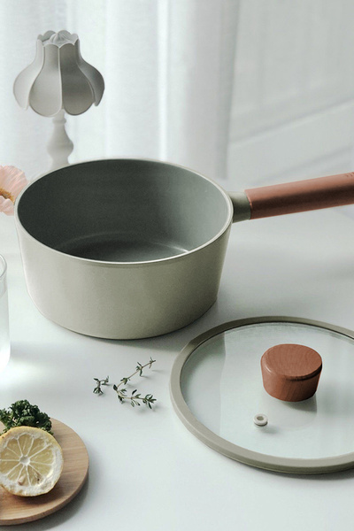 Prima Nova 18 cm Gray Aluminum Fika Sauce Pot - Glass Lid