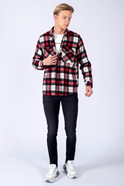Lee Cooper Defro men's woven long sleeve shirt red-black plaid