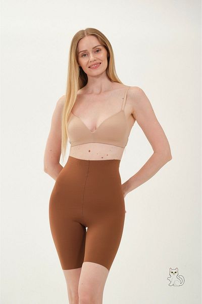 MİSTİRİK Porfy Model Bermuda Non-Marking Shorts Υφασμάτινο σορτς με κορσέ χωρίς ραφές Biker σορτς καφέ χρώμα