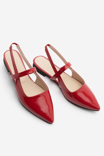 Marjin Women's Pointed Toe Banded Open Back Scarf Daily Ballet Flats Dales Red Patent Leather