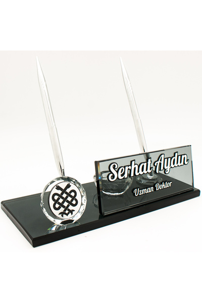 Ofistike Doktorlara Özel Kabartma Logo Baskılı Masa Üstü Isimlik