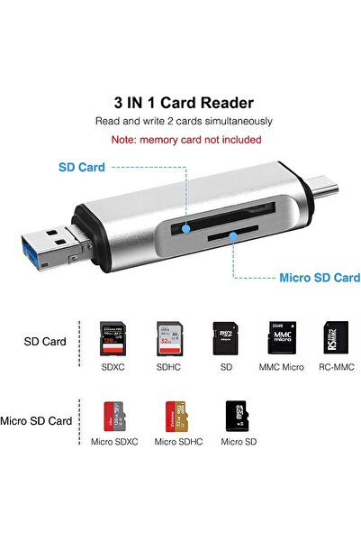 Daytona ADS-307 3 Portlu Type-C Usb3.0 Çevirici Sd Kart Mikrosd Kart Okuyucu Çevirici Adaptör