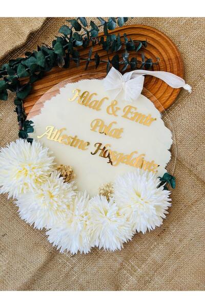 Pass Pano "Evimize Hoşgeldiniz" Yazılı 30 cm Şeffaf Pleksi Kapı İsimliği ve Duvar Süsü