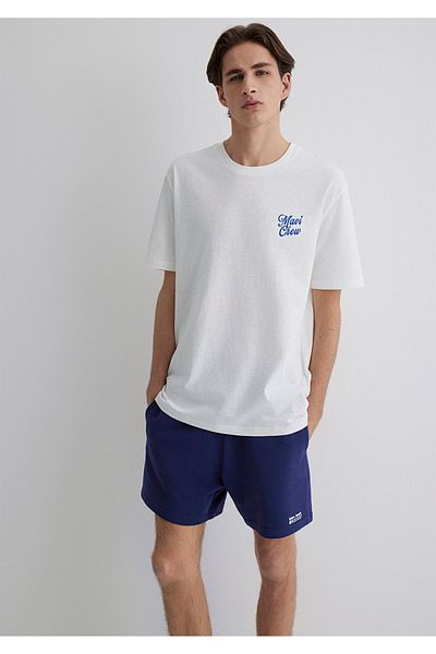 Mavi Crew Printed Ecru T-Shirt Loose Fit / Loose Relaxed Cut 0612667-70057
