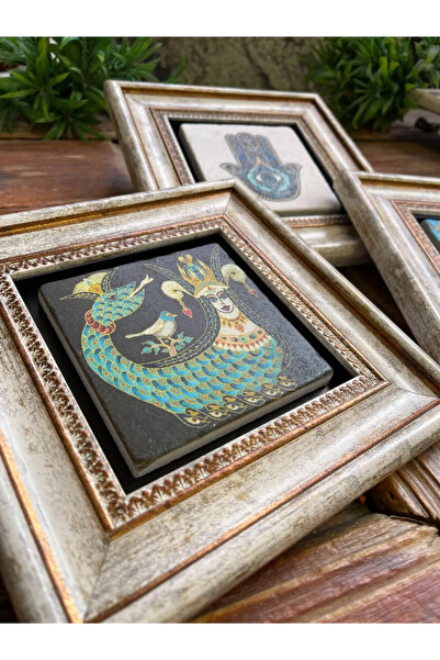 Oscar Stone Decor Çerçeveli Taş Duvar Dekoru Tablo 3'lü Set 20x20 Cm Şahmeran Yaşam Çiçeği Fatma Ana