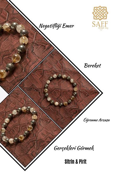 Saff Doğal Taş Certified Natural Citrine & Pyrite Stone Bracelet