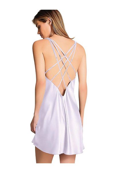 Asel Satin Stone Printed Short Slit Nightgown