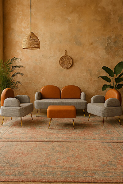 Zem Petra Çay Seti Siyah Kazayağı/taba Deri (2 ADET TEKLİ BERJER 1 ADET IKİLİ BERJER 1 ADET PUF)