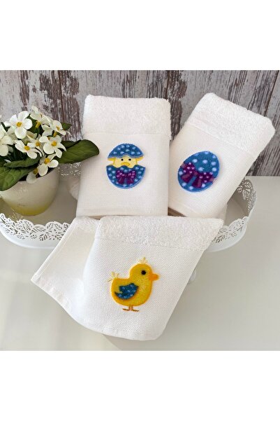 MARİBOR Civciv - Cream Embroidered Kitchen Towel, 70% Bamboo / 30% Cotton - S...