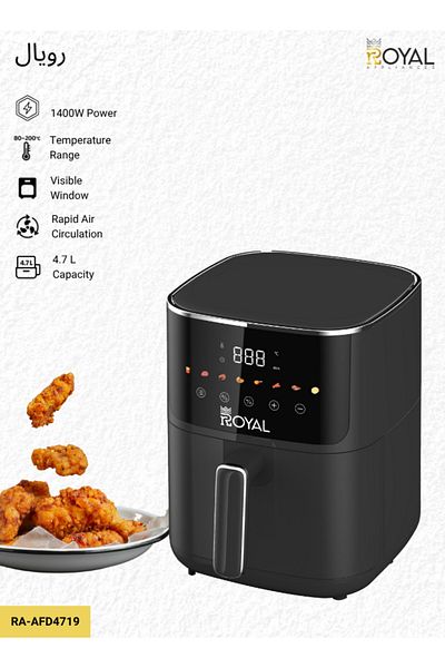 Royal Digital Air Fryer 80-200 C Temperature, With Visible Windows, Rapid Hot Air Circulation, 4.7