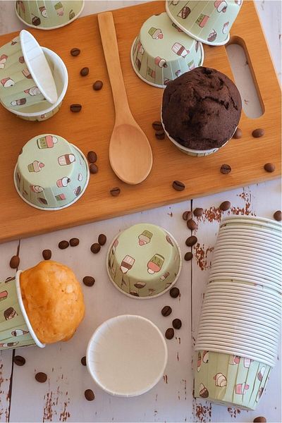 EFE PASTACILIK Mint Green Ice Cream Patterned Cake Capsule 50 Pieces |   Colored Muffin Cupcake Paper – 50X39 mm