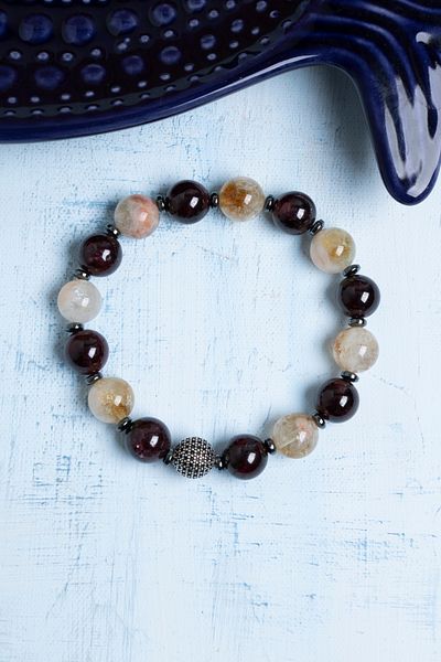 Deniz Doğal Taş Certified Garnet, Citrine and Hematite Natural Stone Bracelet