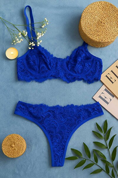 hepimiz alalım Elegantni plavi Čipka komadni Proziran set grudnjaka i tangi